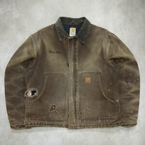 THRASHED Vintage Carhartt J22 DKB FADED Brown Jacket Size Large